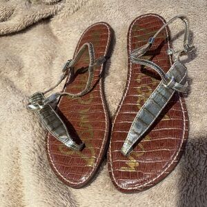 Sam Edelman Silver and Brown Croc-Embossed Sandals